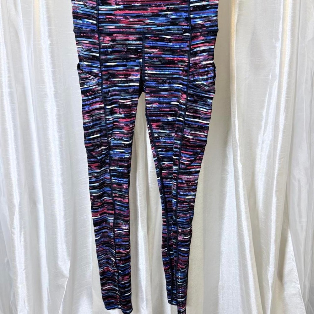 Lululemon Align leggings with abstract multicolored streaks in blue, purplE